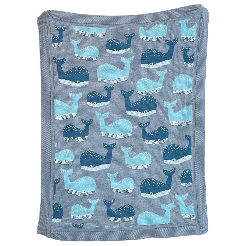 Whale Patterned Baby Blanket - Blue and Gray